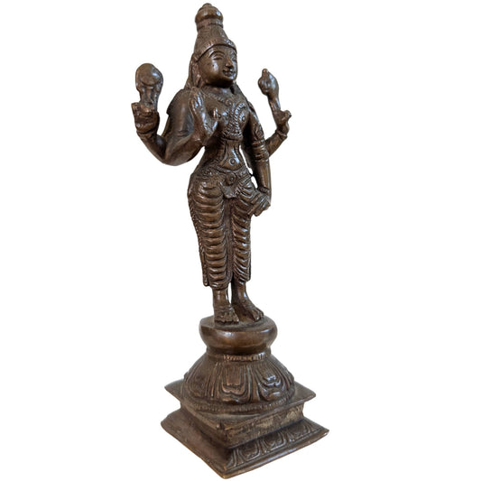 Massief bronzen Vishnu beeld met Shanka en Chakra attributen.