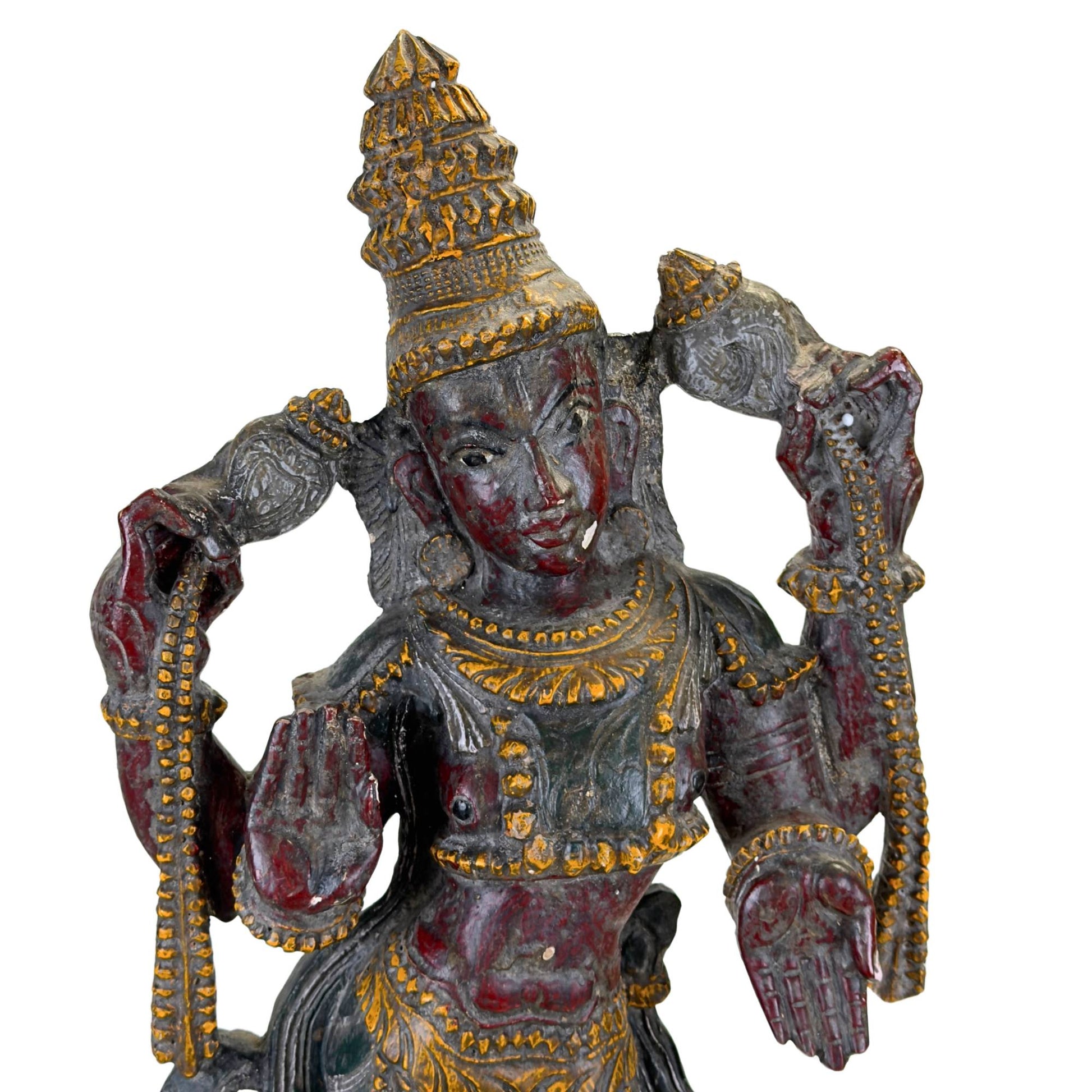Antiek Indiaas tempelpaneel van Vishnu met originele pigmenten