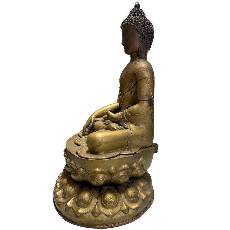vuurvergulde himalaya boeddha van brons groot formaat met patina
