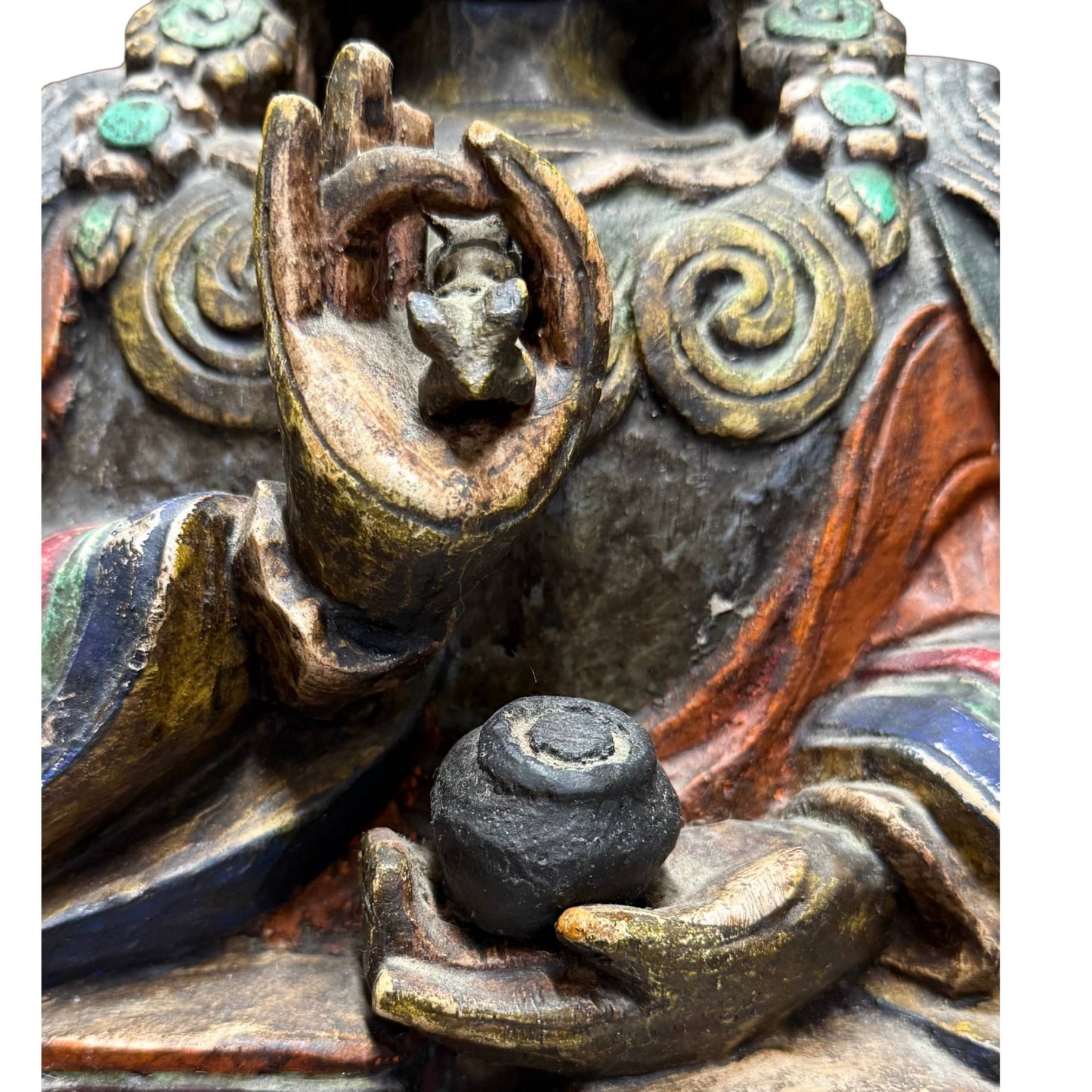 Zeldzaam Karma Pakshi lama beeld houten kern audit