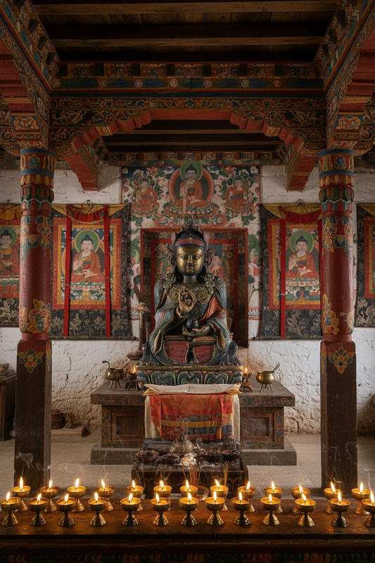 Zeldzaam polychroom houten boeddhabeeld Karmapa audit
