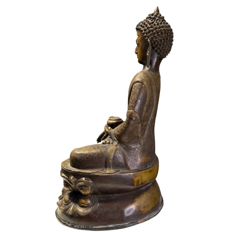 Zeldzame gouden Boeddha sculptuur verguld koper handmatig geciseleerd topstuk.