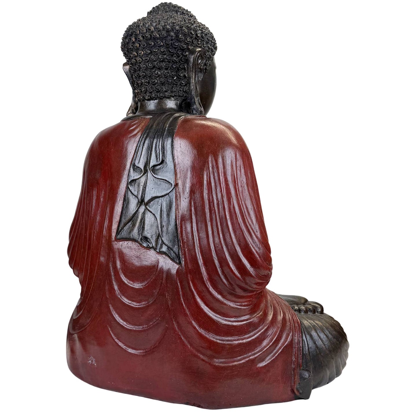 Zen boeddhabeeld van resin composiet met rood-zwarte afwerking en klassieke uitstraling