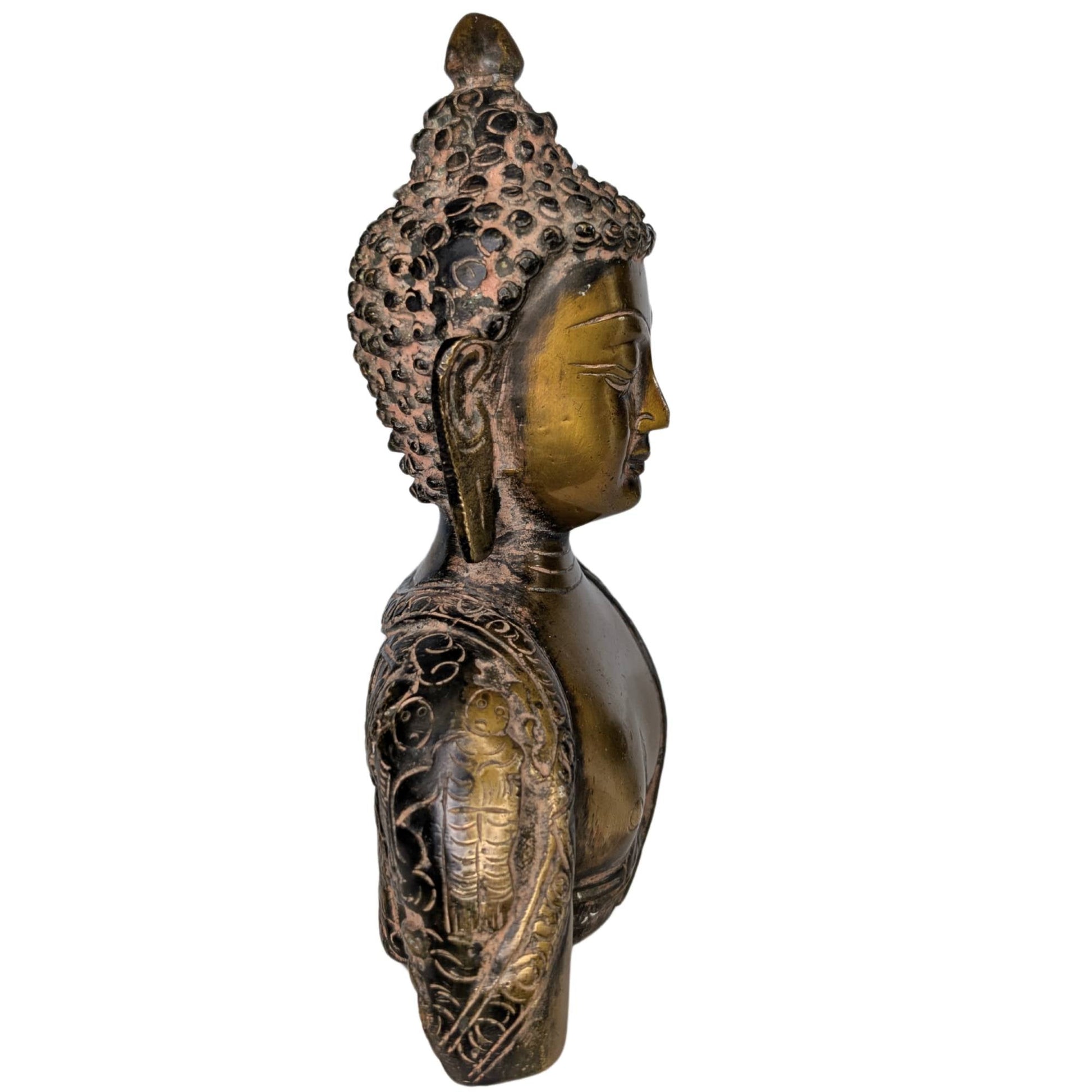 Profiel van de Boeddha buste (17,5 cm) met duidelijke weergave van de klassieke proporties.