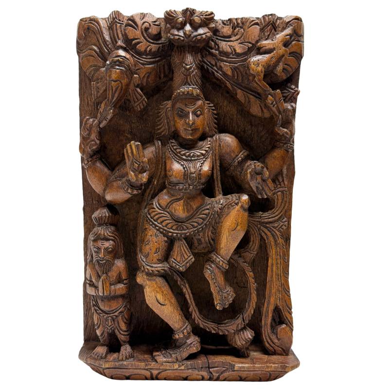 Antiek houten snijwerk van Shiva Nataraja uit Zuid-India, vroege 20e eeuw
