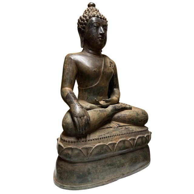 Zwaar bronzen Boeddha beeld in Thai Sukhothai stijl met krachtige spirituele uitstraling