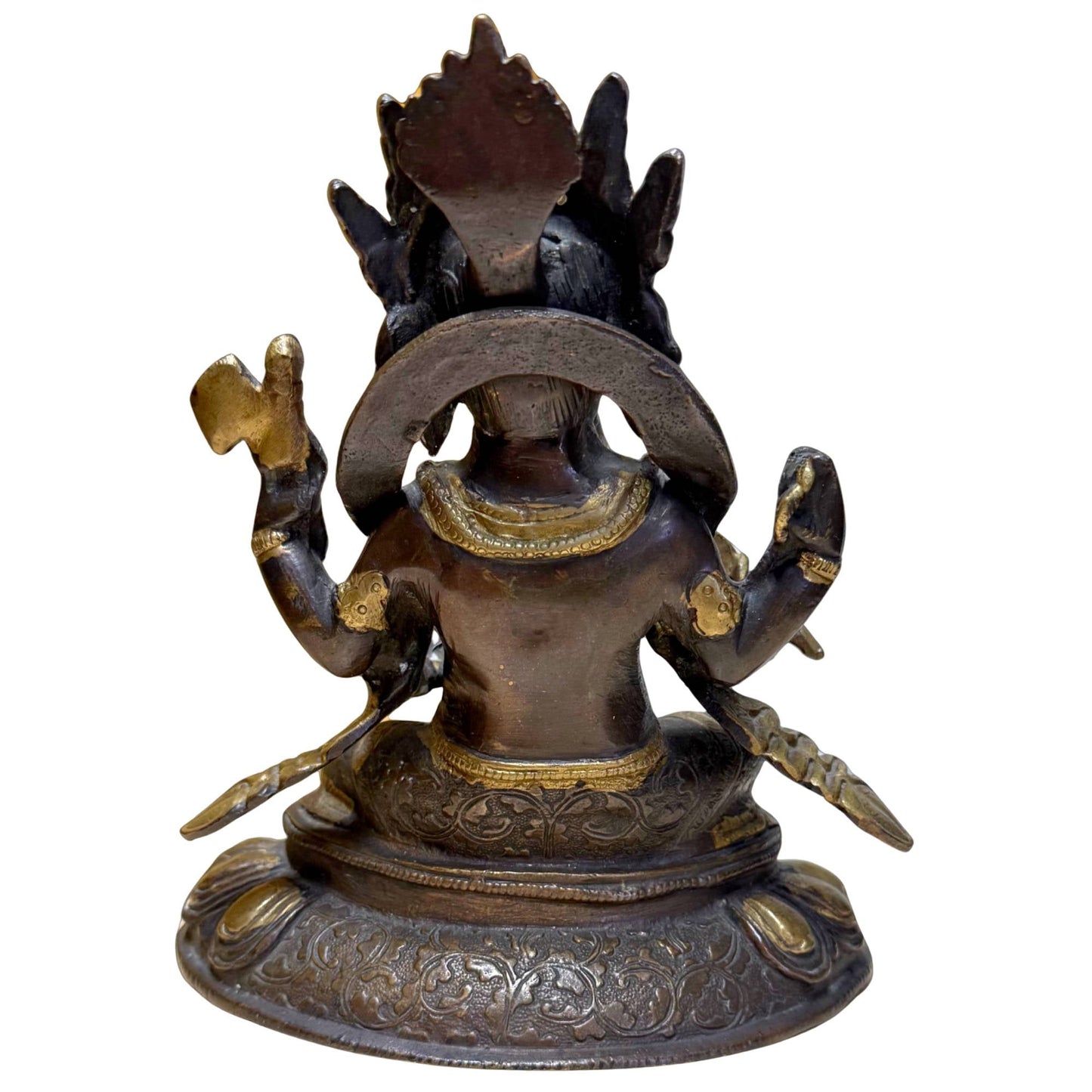 Zwaar bronzen Ganesha beeld met donkere patina en goudkleurige accenten