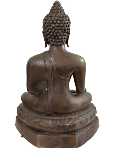 Large Thai Ayutthaya-Style Buddha – Heavy Brass, 49 cm – rear view