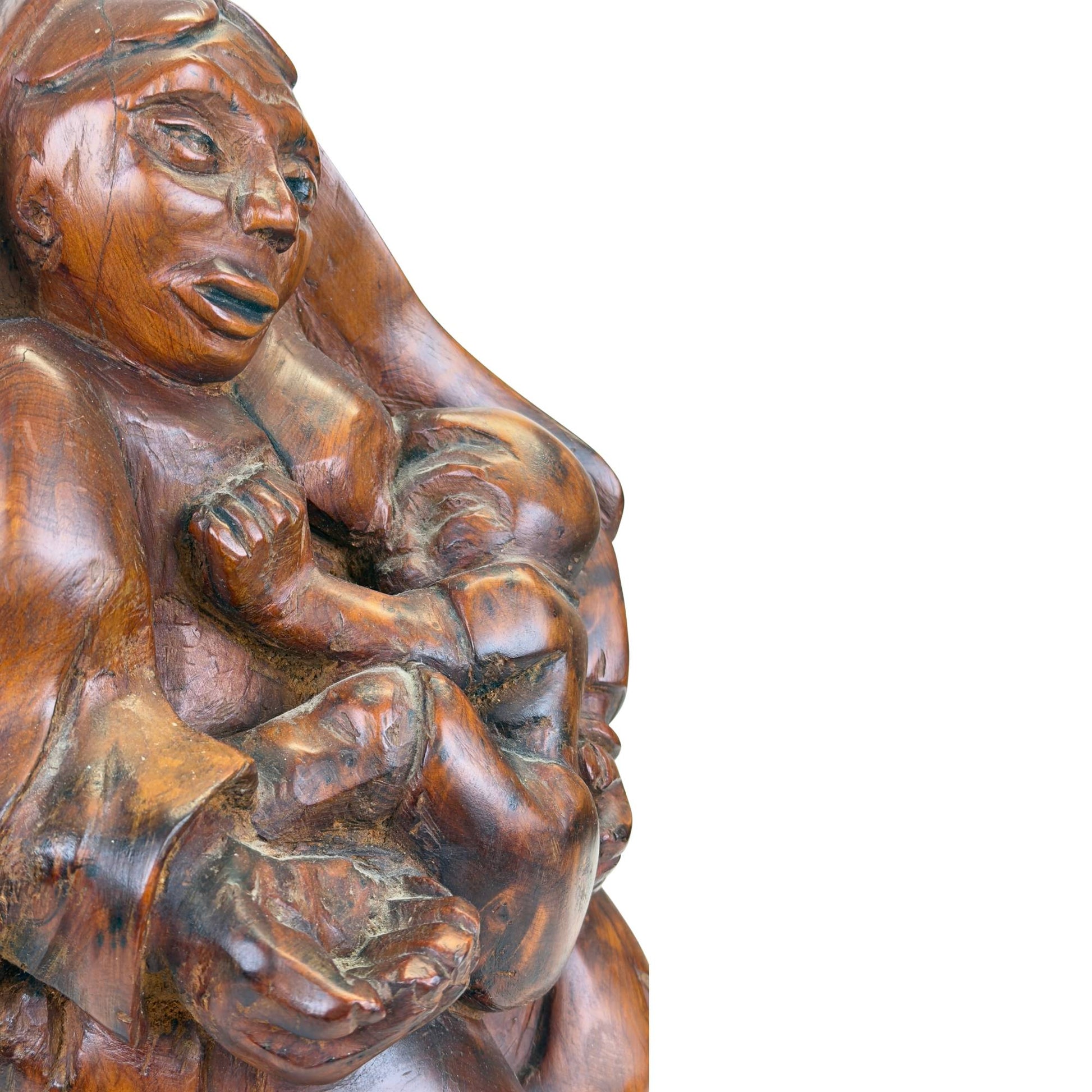 Zwaar handgesneden religieus kunstobject met Madonna en Kind